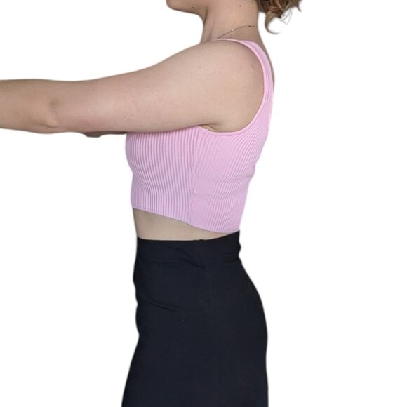 White Fox Boutique Pink Ribbed Square Neck Tank Top Women Size Small - Picture 2 of 10